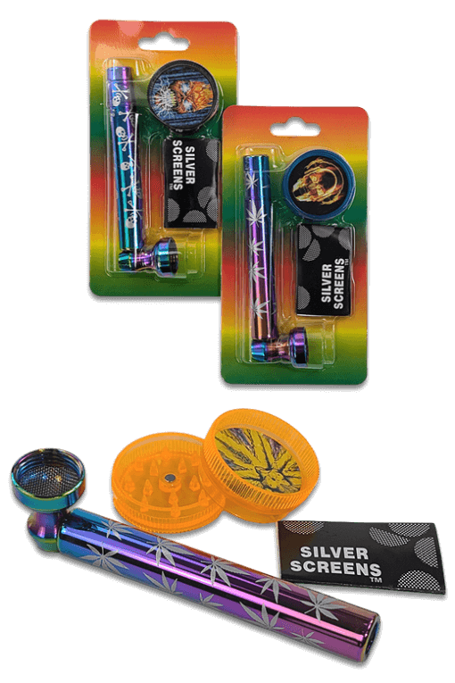 Purpfeife Glas Set mit Grinder